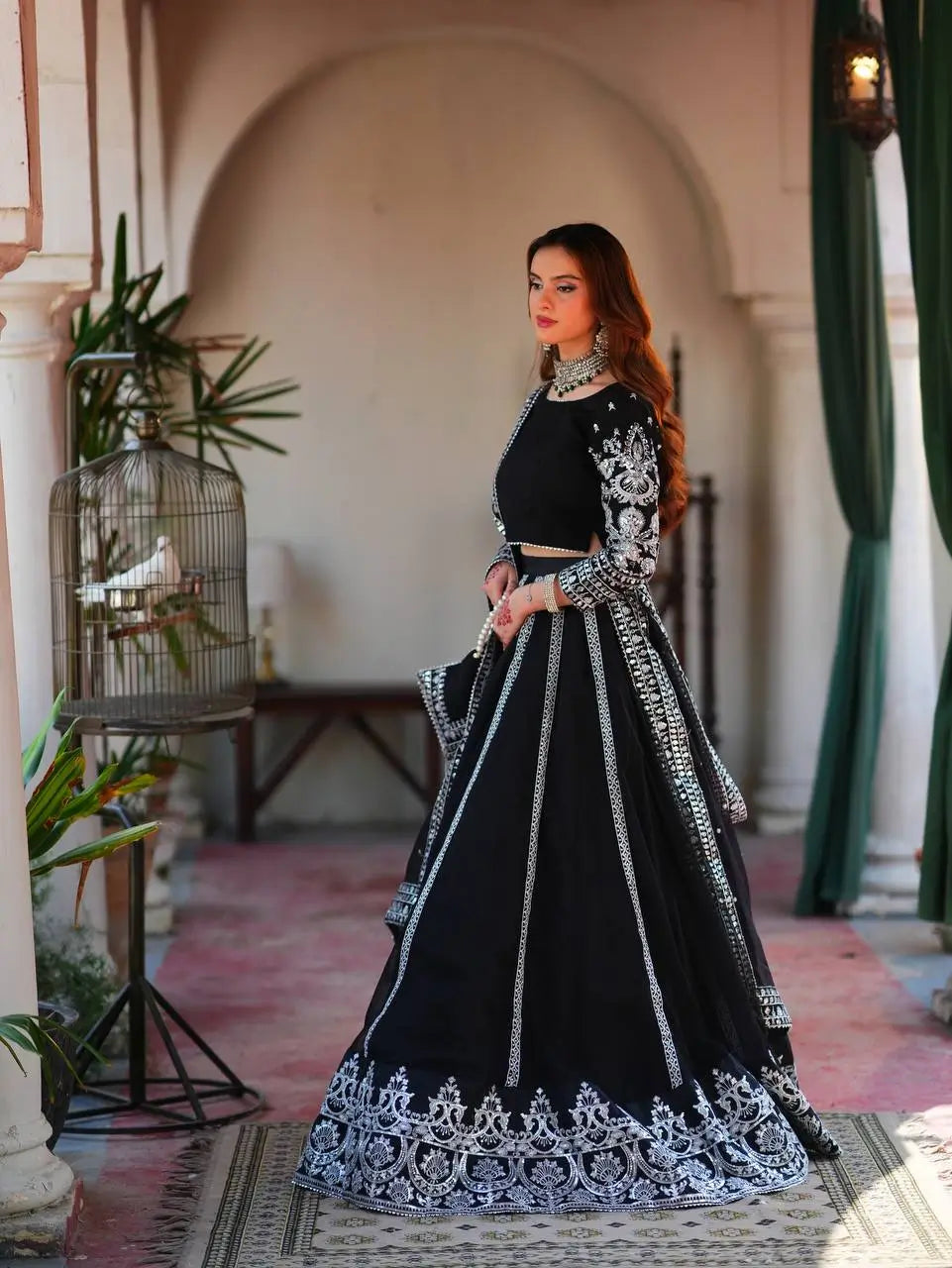 Embroidered Velvet Lehenga Set
