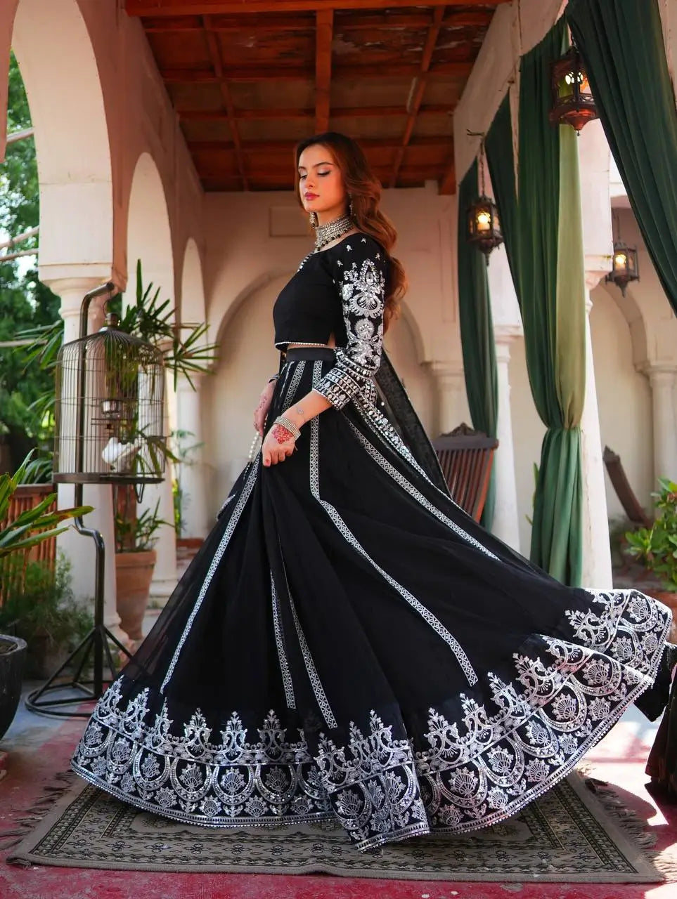 Embroidered Velvet Lehenga Set