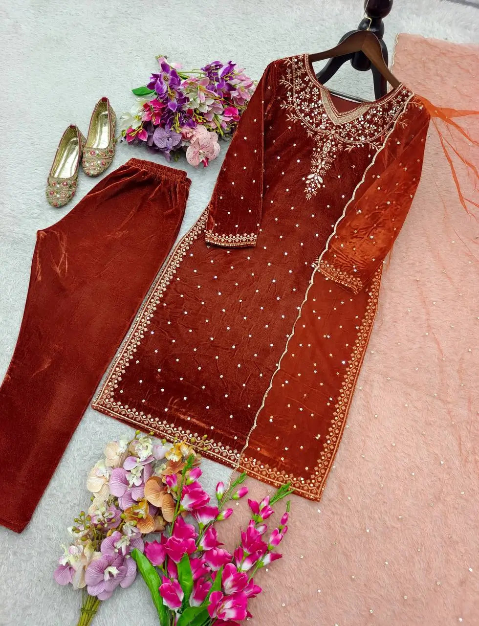 Embroidered Velvet Patiala Suit