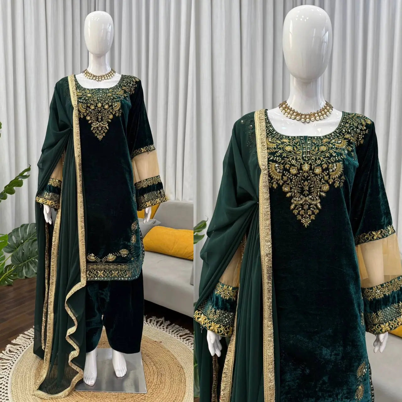Embroidered Velvet Plazo Set