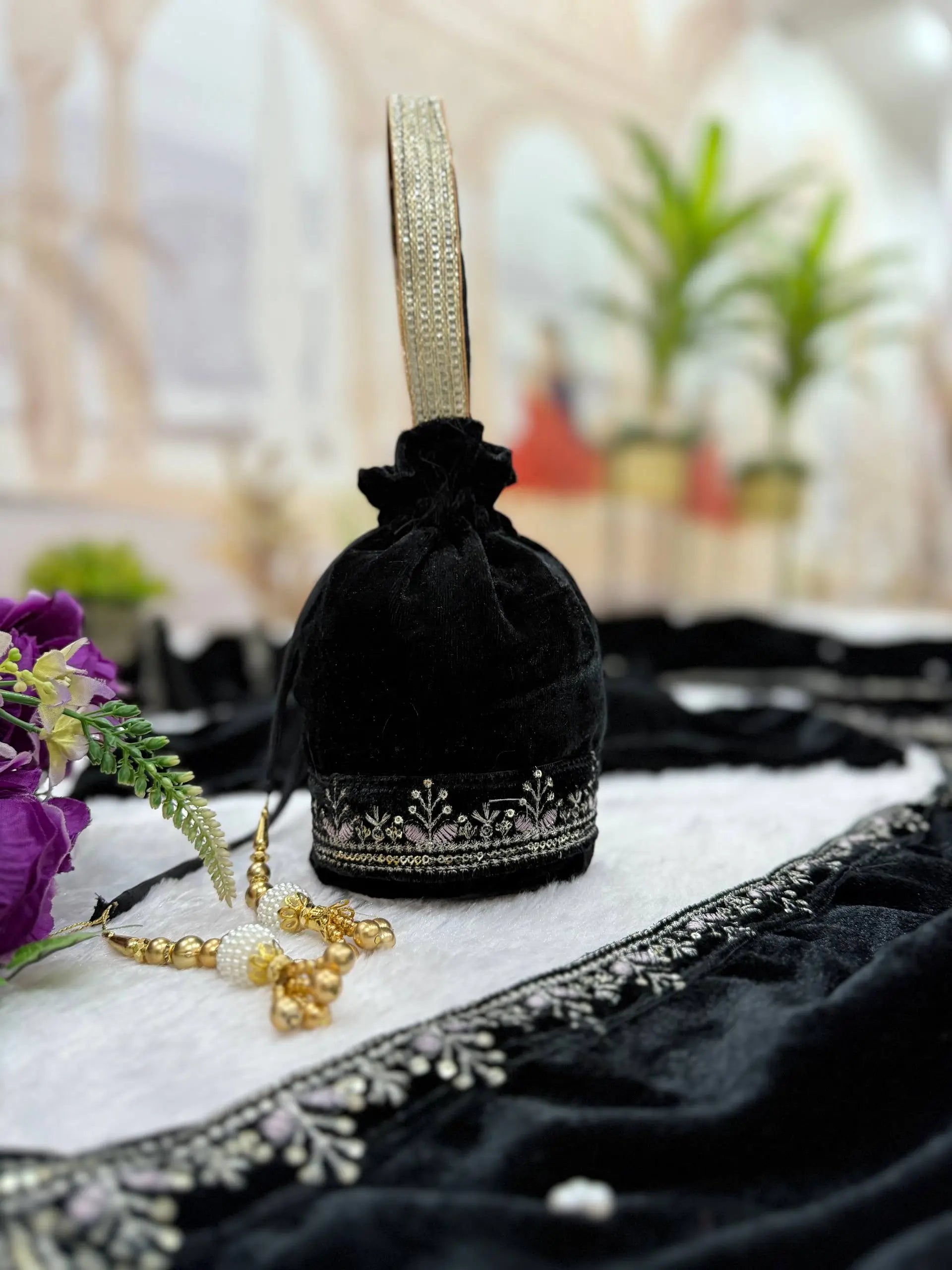 Embroidered Velvet Saree Set