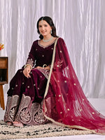 Embroidered Velvet Sharara Set