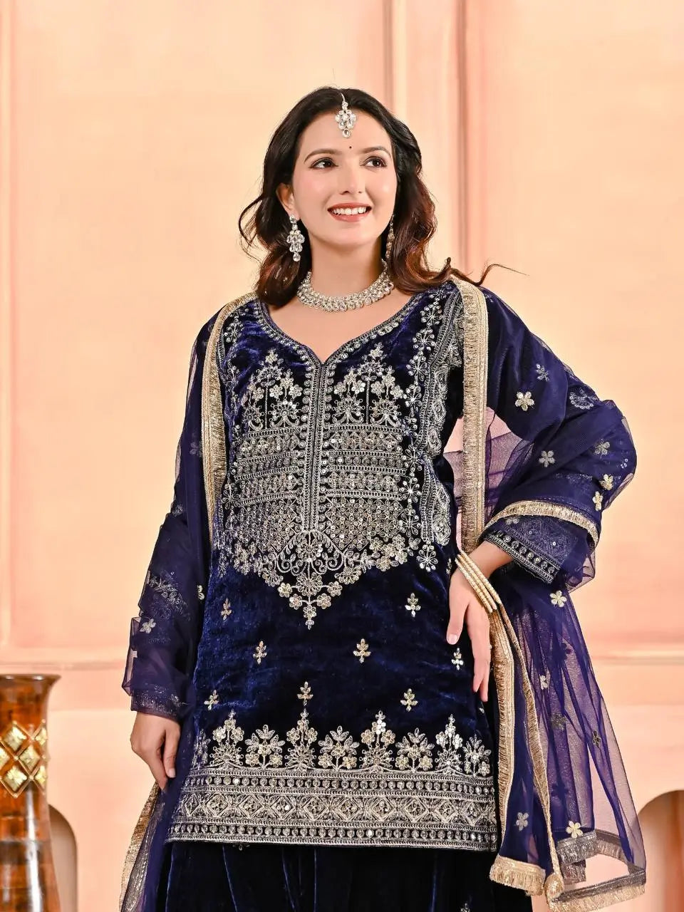 Embroidered Velvet Sharara Set