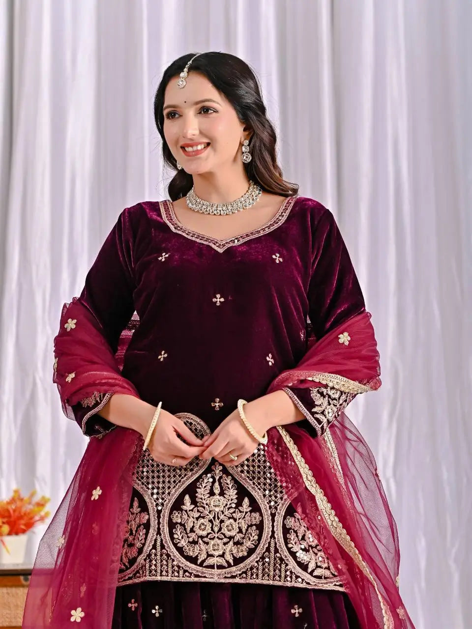 Embroidered Velvet Sharara Set