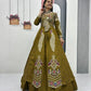 Embroidered Vichitra Crop Top Lehenga Set with Shrug