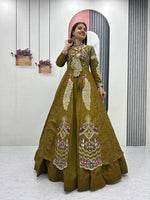 Embroidered Vichitra Crop Top Lehenga Set with Shrug