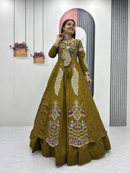 Embroidered Vichitra Crop Top Lehenga Set with Shrug