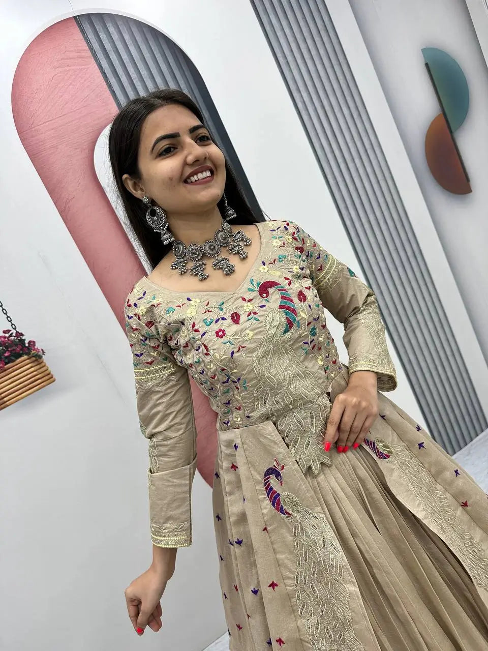 Embroidered Vichitra Crop Top Lehenga Set with Shrug