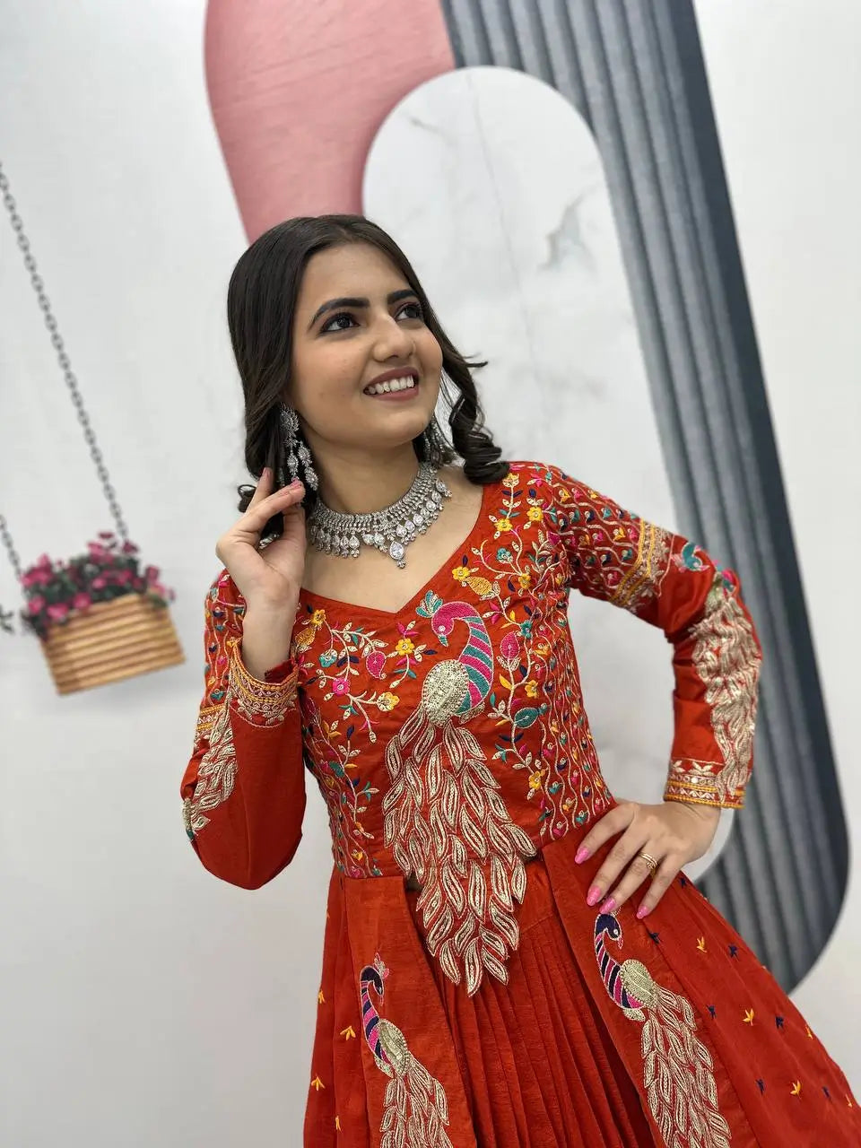 Embroidered Vichitra Crop Top Lehenga Set with Shrug