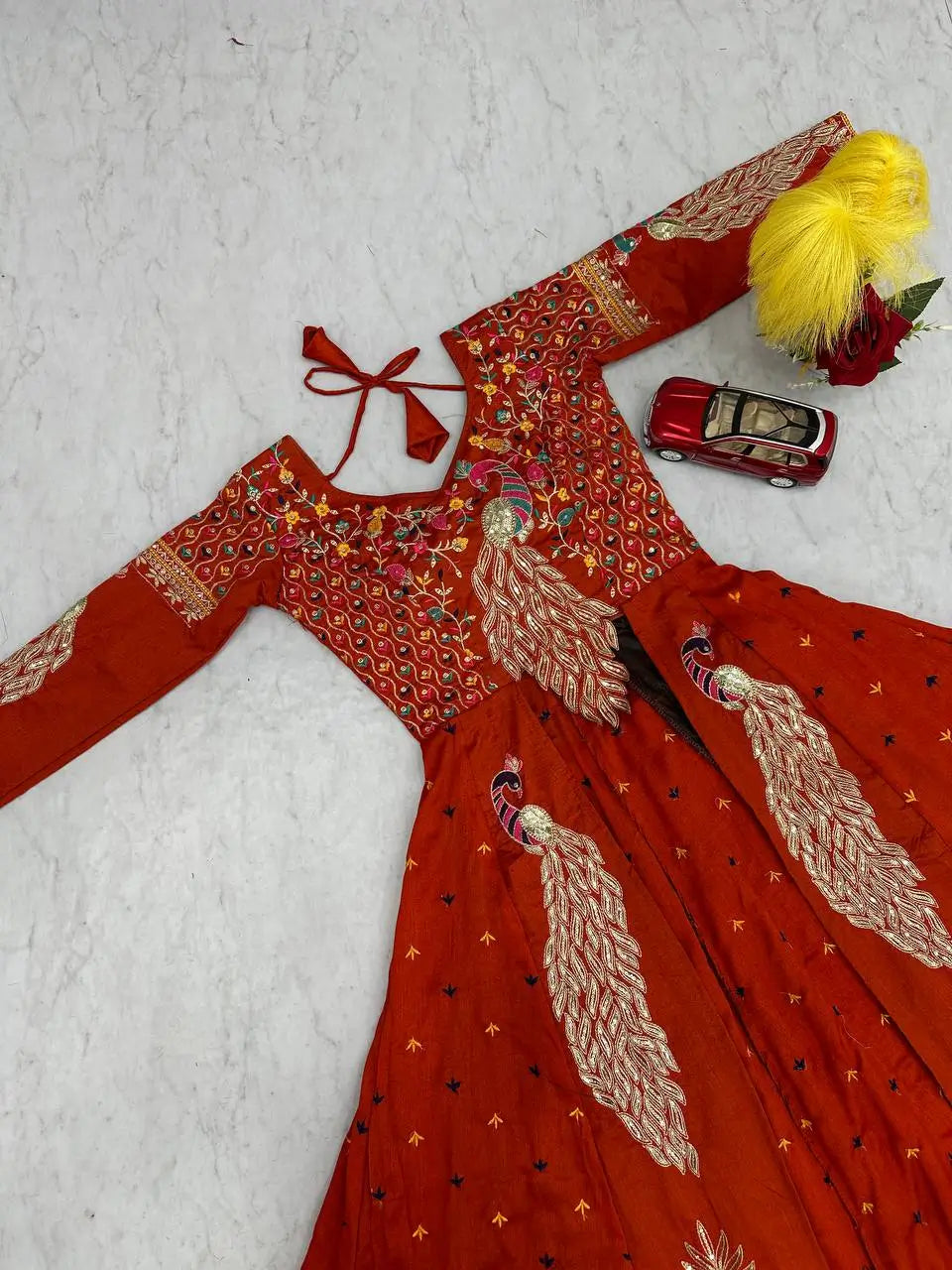 Embroidered Vichitra Crop Top Lehenga Set with Shrug