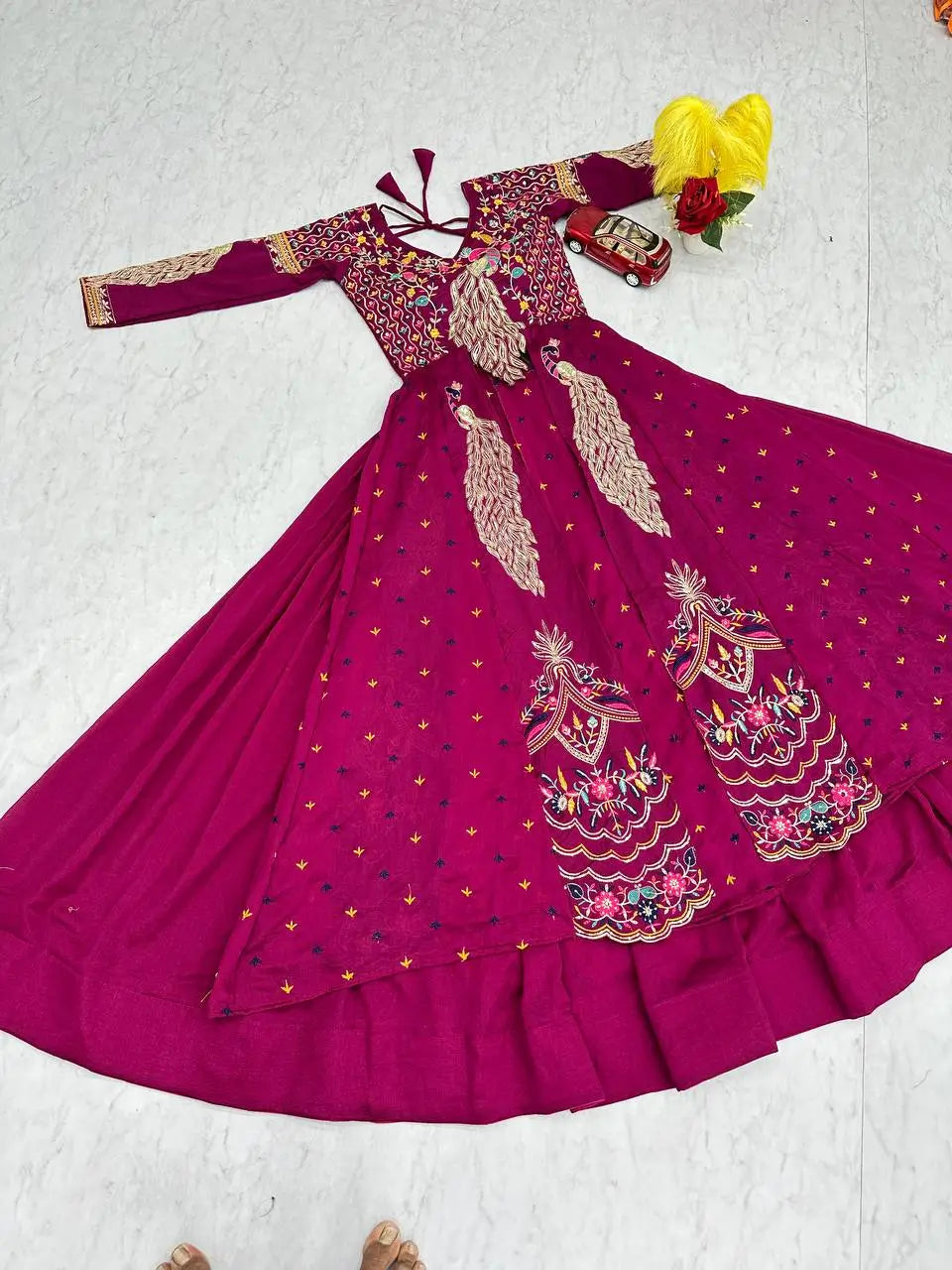 Embroidered Vichitra Crop Top Lehenga Set with Shrug
