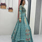 Embroidered Vichitra Crop Top Lehenga Set with Shrug