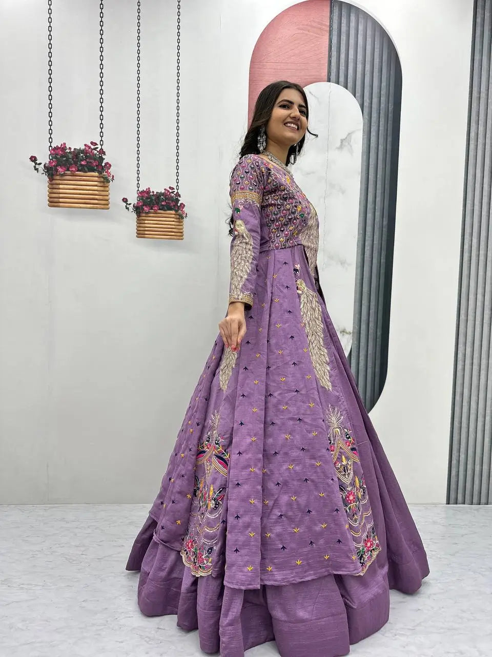 Embroidered Vichitra Crop Top Lehenga Set with Shrug