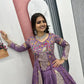 Embroidered Vichitra Crop Top Lehenga Set with Shrug