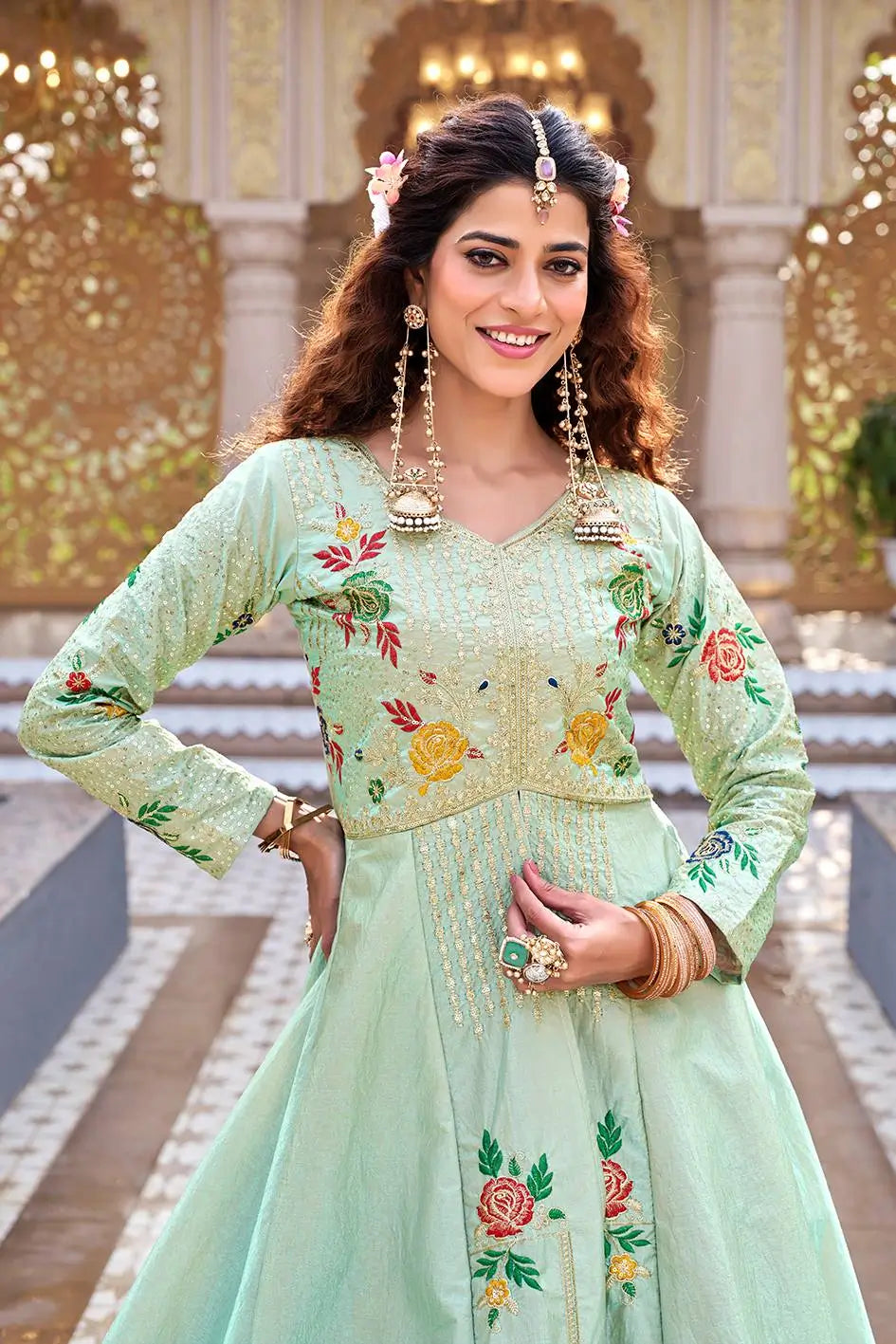 Embroidered Vichitra Crop Top Lehenga Set with Shrug