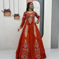 Embroidered Vichitra Crop Top Lehenga Set with Shrug