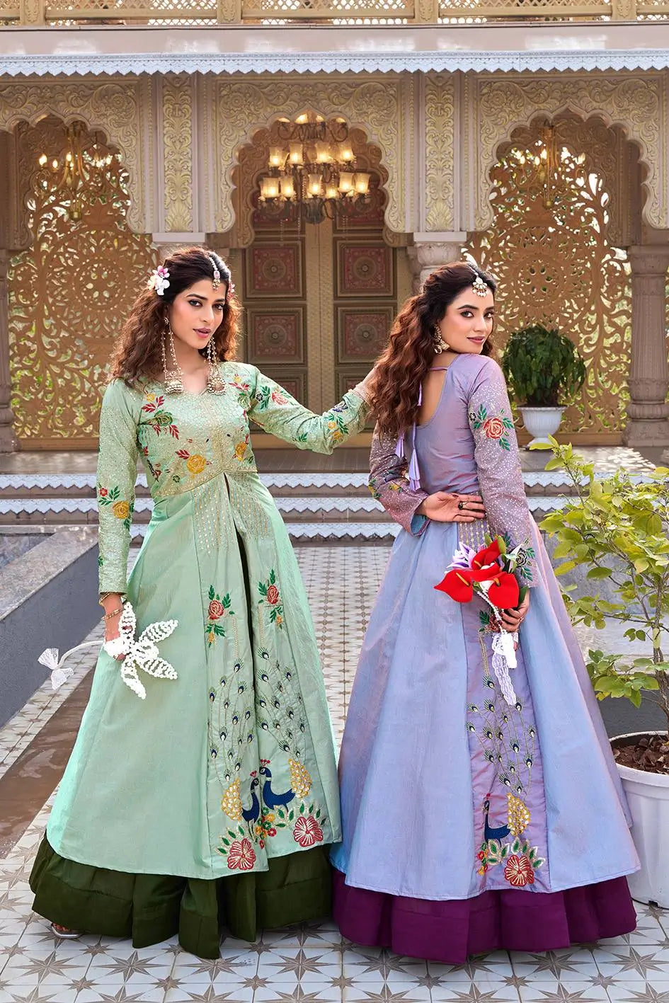Embroidered Vichitra Crop Top Lehenga Set with Shrug