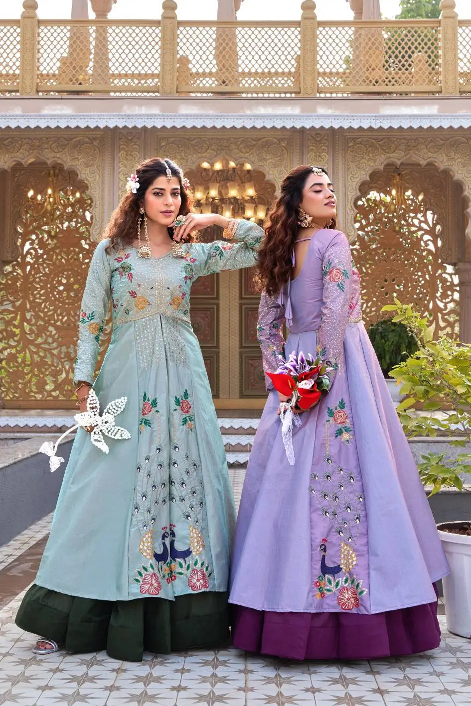 Embroidered Vichitra Crop Top Lehenga Set with Shrug