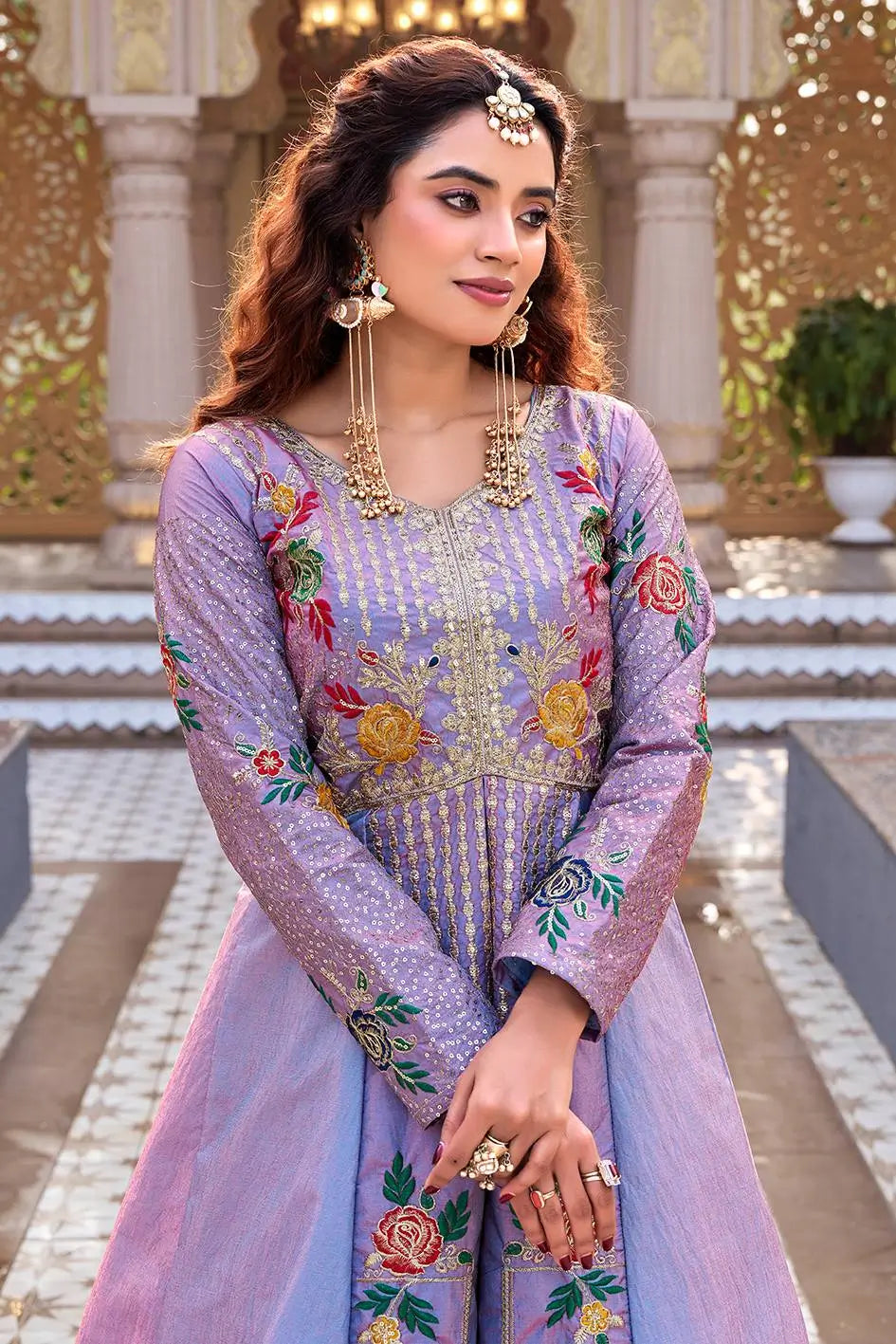 Embroidered Vichitra Crop Top Lehenga Set with Shrug