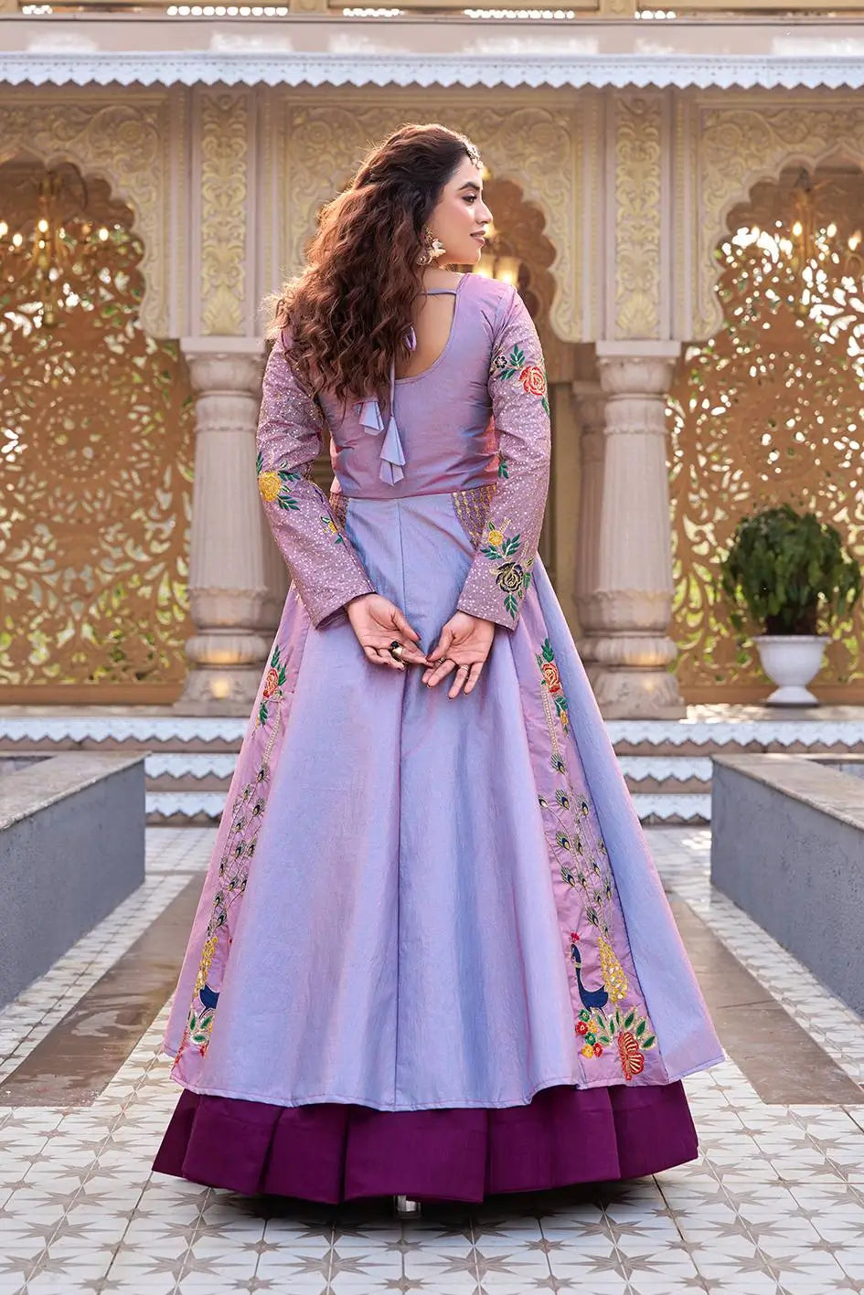Embroidered Vichitra Crop Top Lehenga Set with Shrug