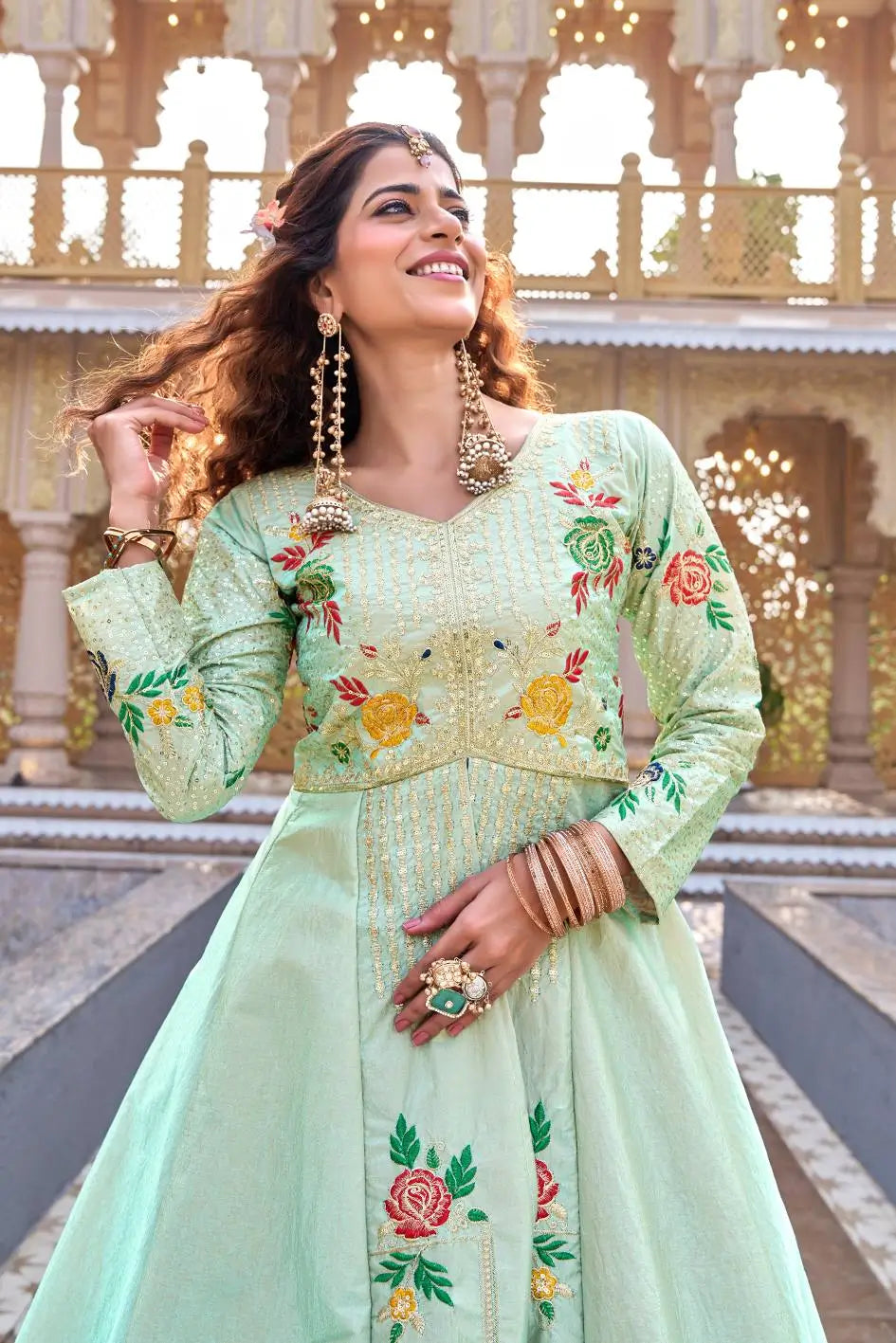 Embroidered Vichitra Crop Top Lehenga Set with Shrug