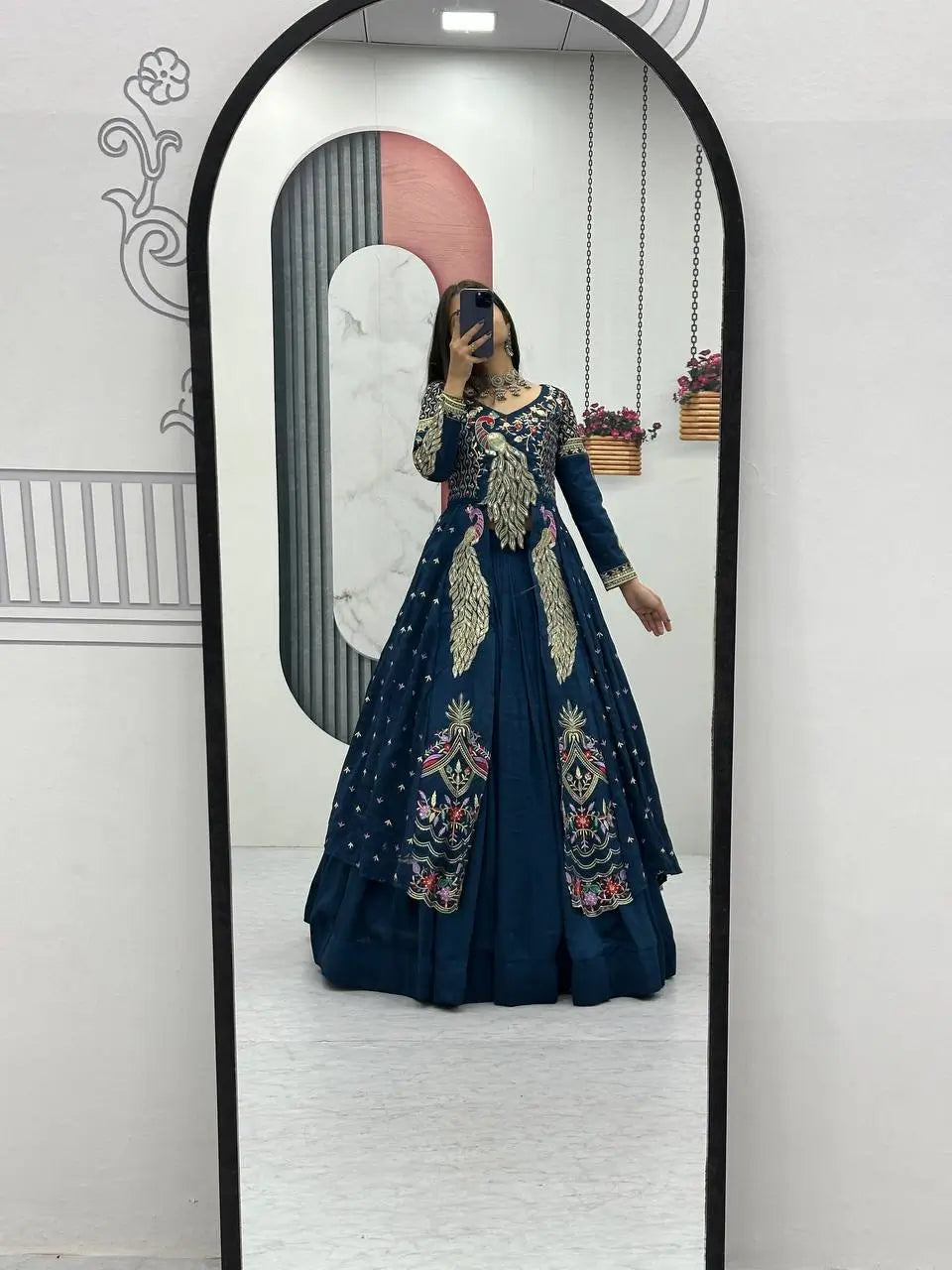 Embroidered Vichitra Crop Top Lehenga with Shrug