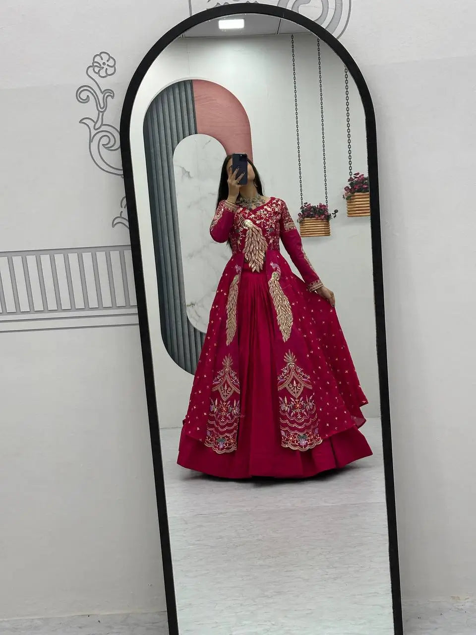 Embroidered Vichitra Crop Top Lehenga with Shrug
