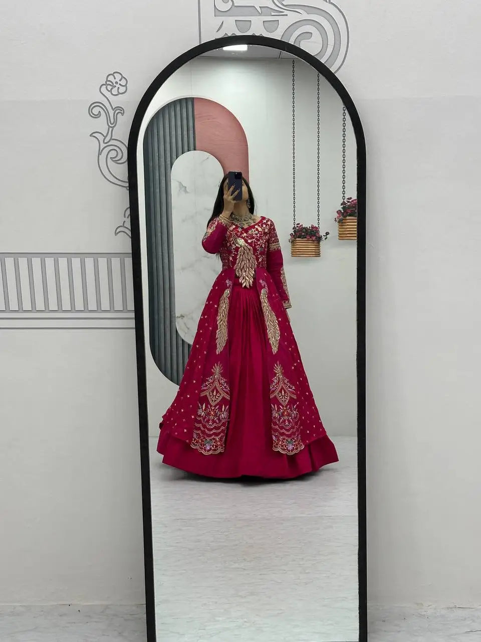 Embroidered Vichitra Crop Top Lehenga with Shrug