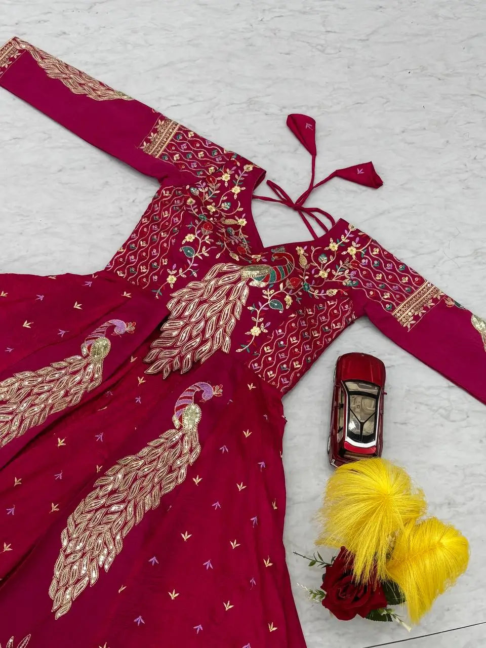 Embroidered Vichitra Crop Top Lehenga with Shrug