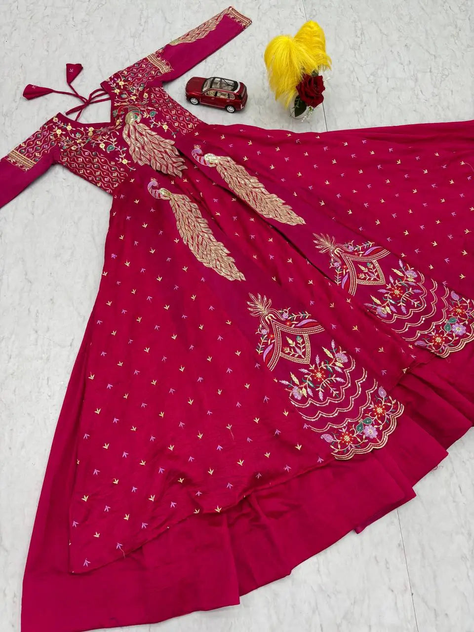 Embroidered Vichitra Crop Top Lehenga with Shrug