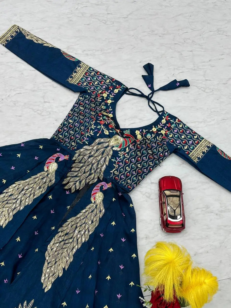 Embroidered Vichitra Crop Top Lehenga with Shrug