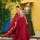 Embroidered Vichitra Gown with Dupatta