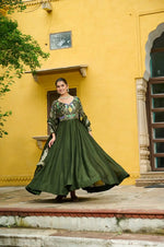 Embroidered Vichitra Gown with Dupatta