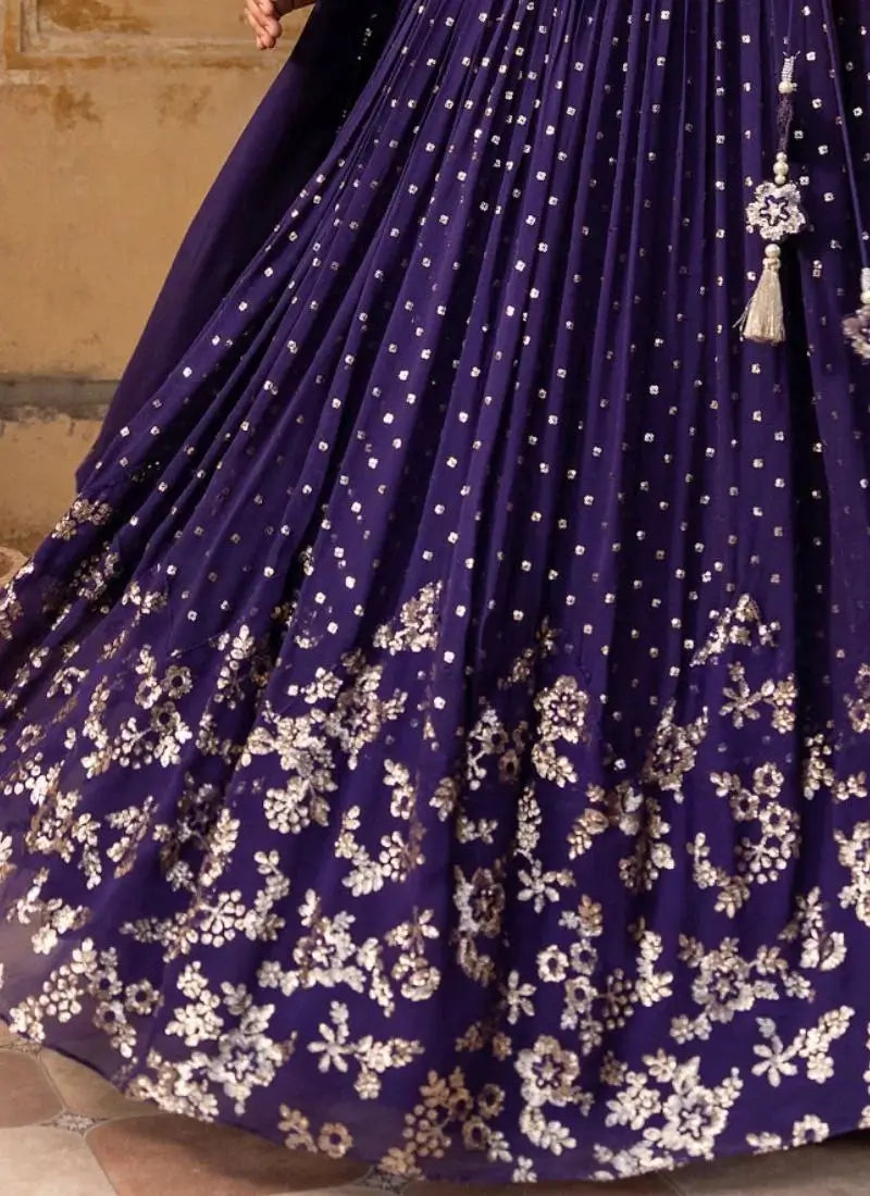 Embroidered Vichitra Lehenga with Blouse and Dupatta
