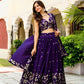 Embroidered Vichitra Lehenga with Blouse and Dupatta