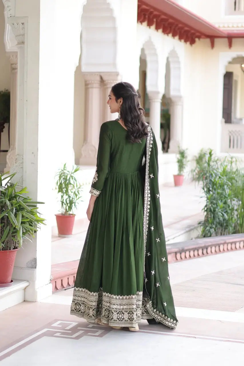 Embroidered Vichitra Silk Anarkali Gown with Dupatta