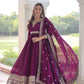 Embroidered Vichitra Silk Anarkali Gown with Dupatta