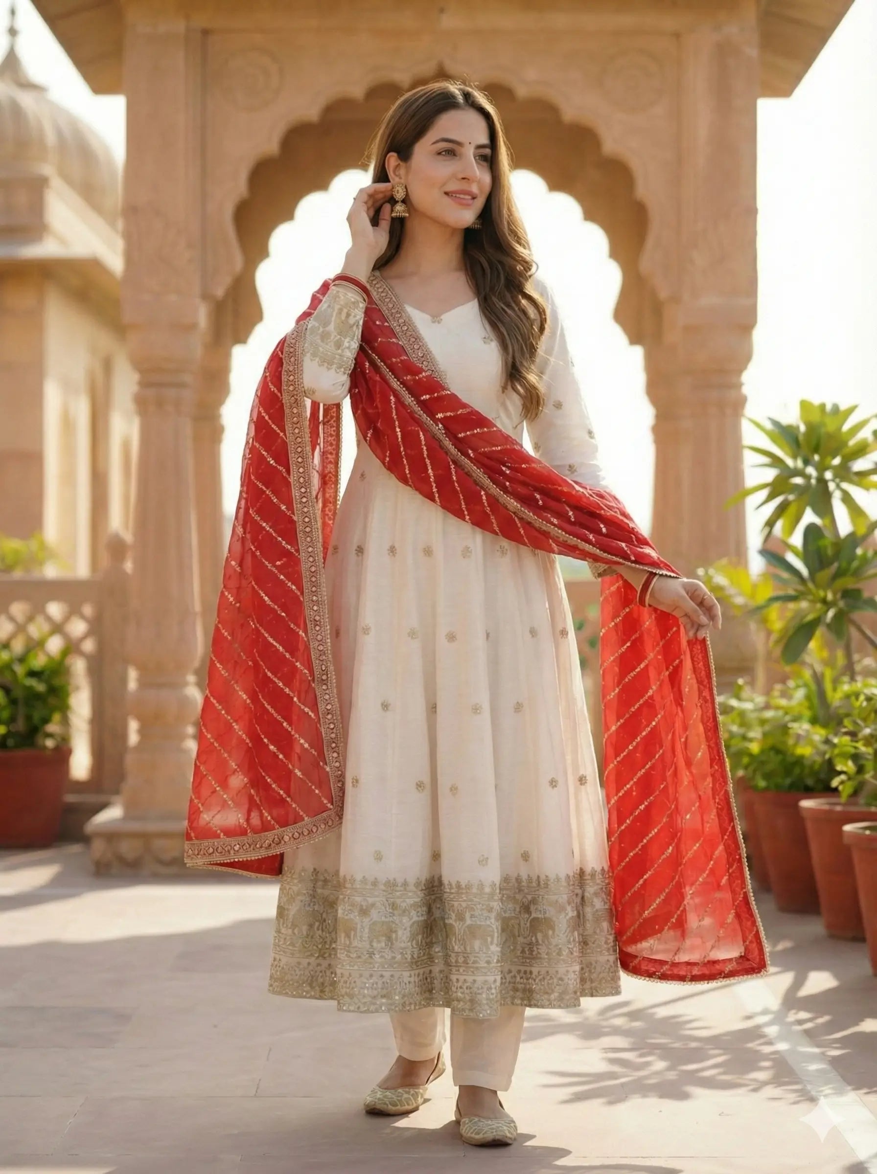 Embroidered Vichitra Silk Anarkali Set