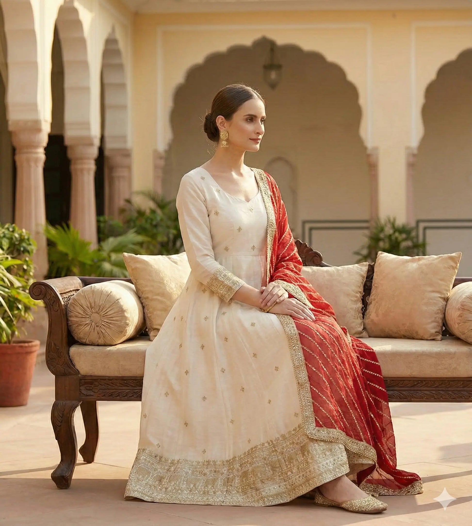 Embroidered Vichitra Silk Anarkali Set