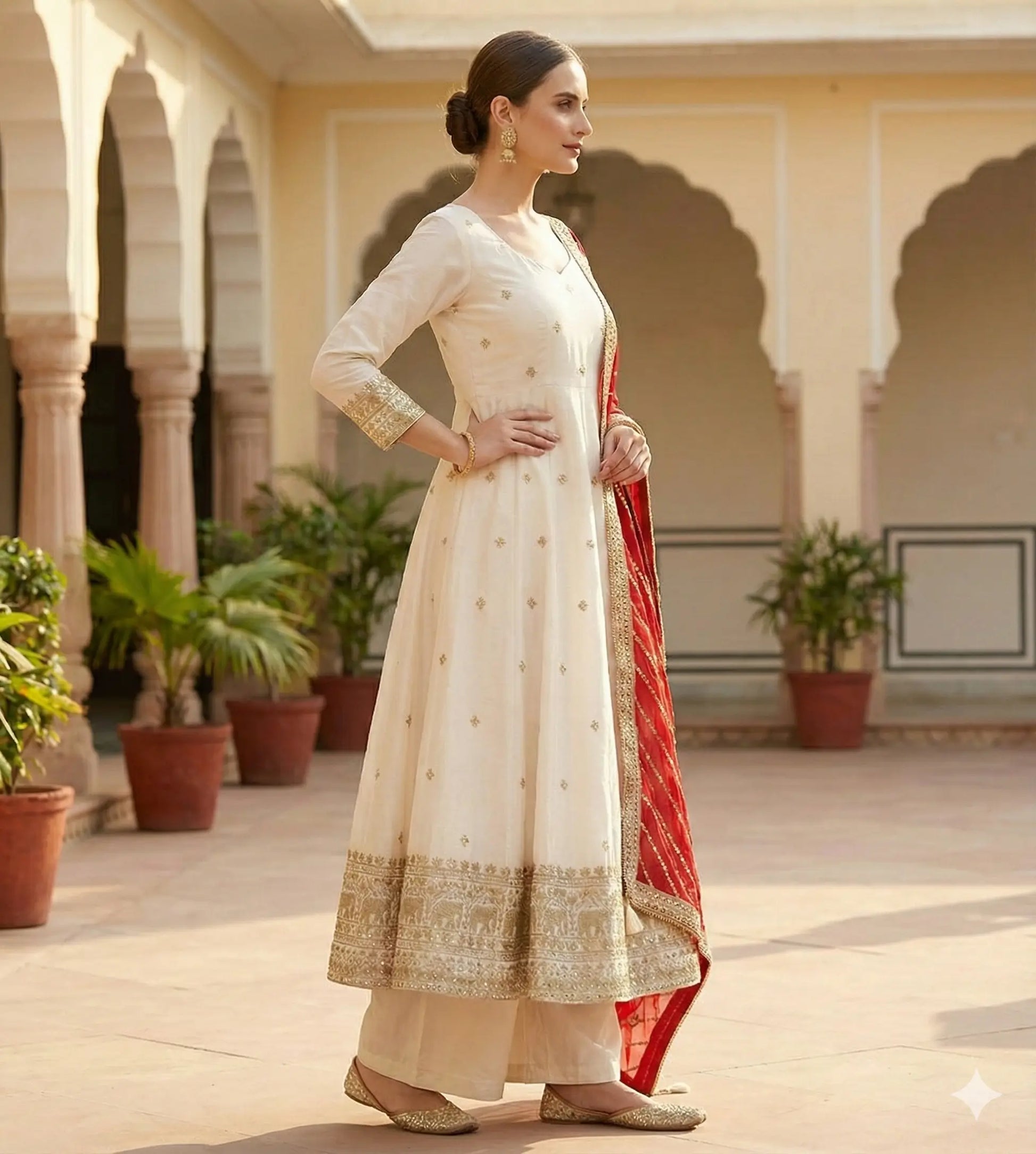 Embroidered Vichitra Silk Anarkali Set