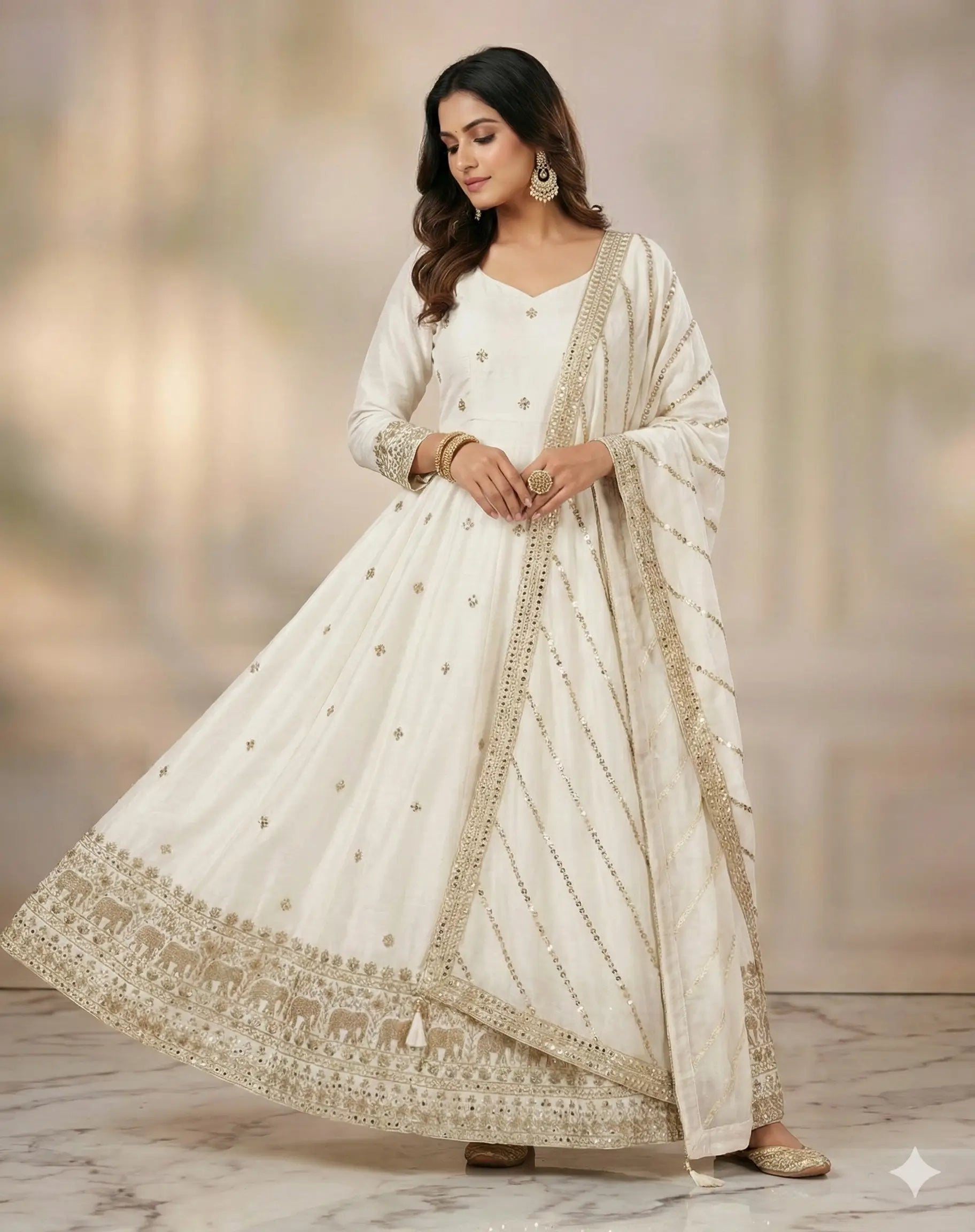 Embroidered Vichitra Silk Anarkali Set