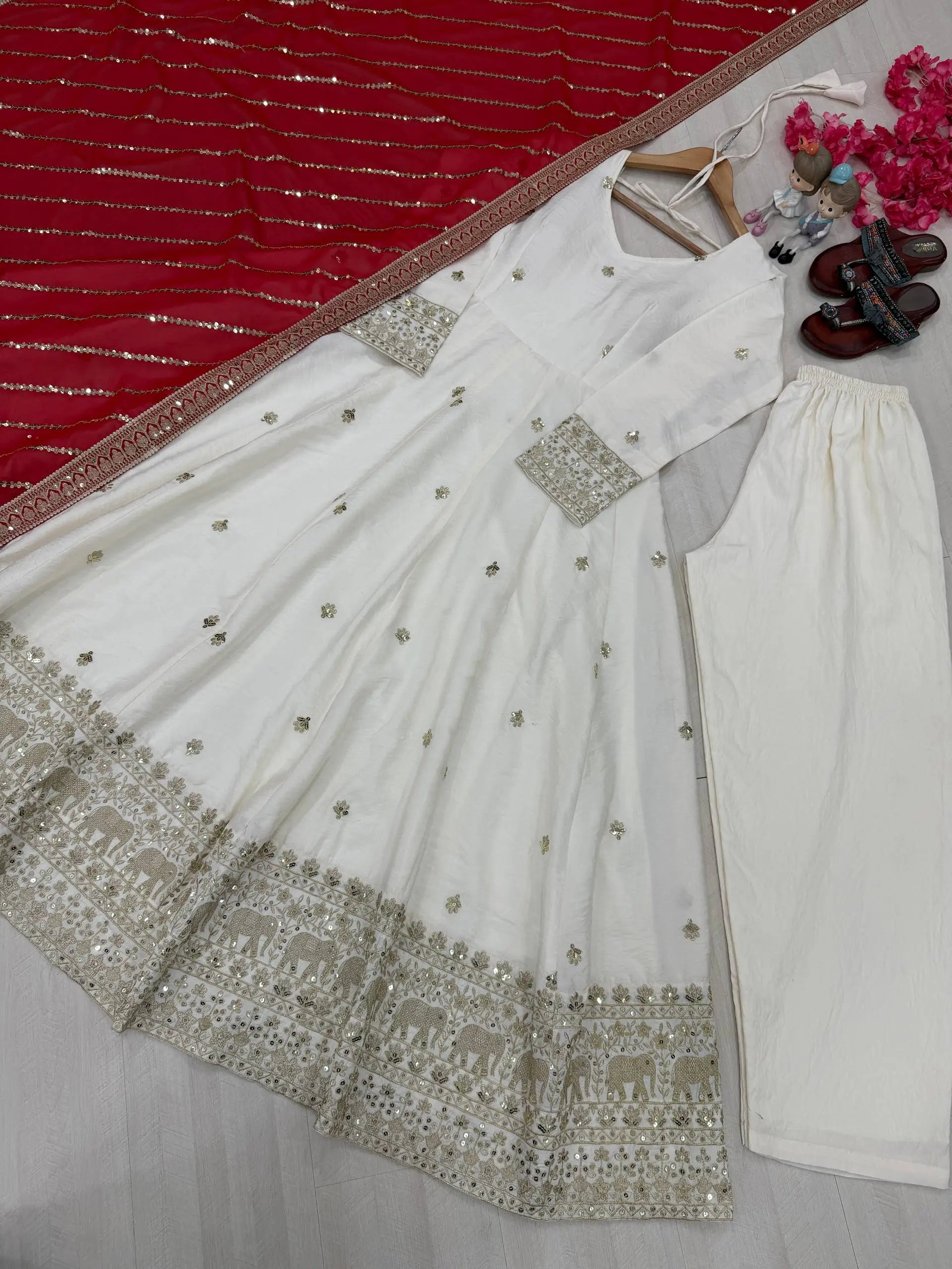 Embroidered Vichitra Silk Anarkali Set