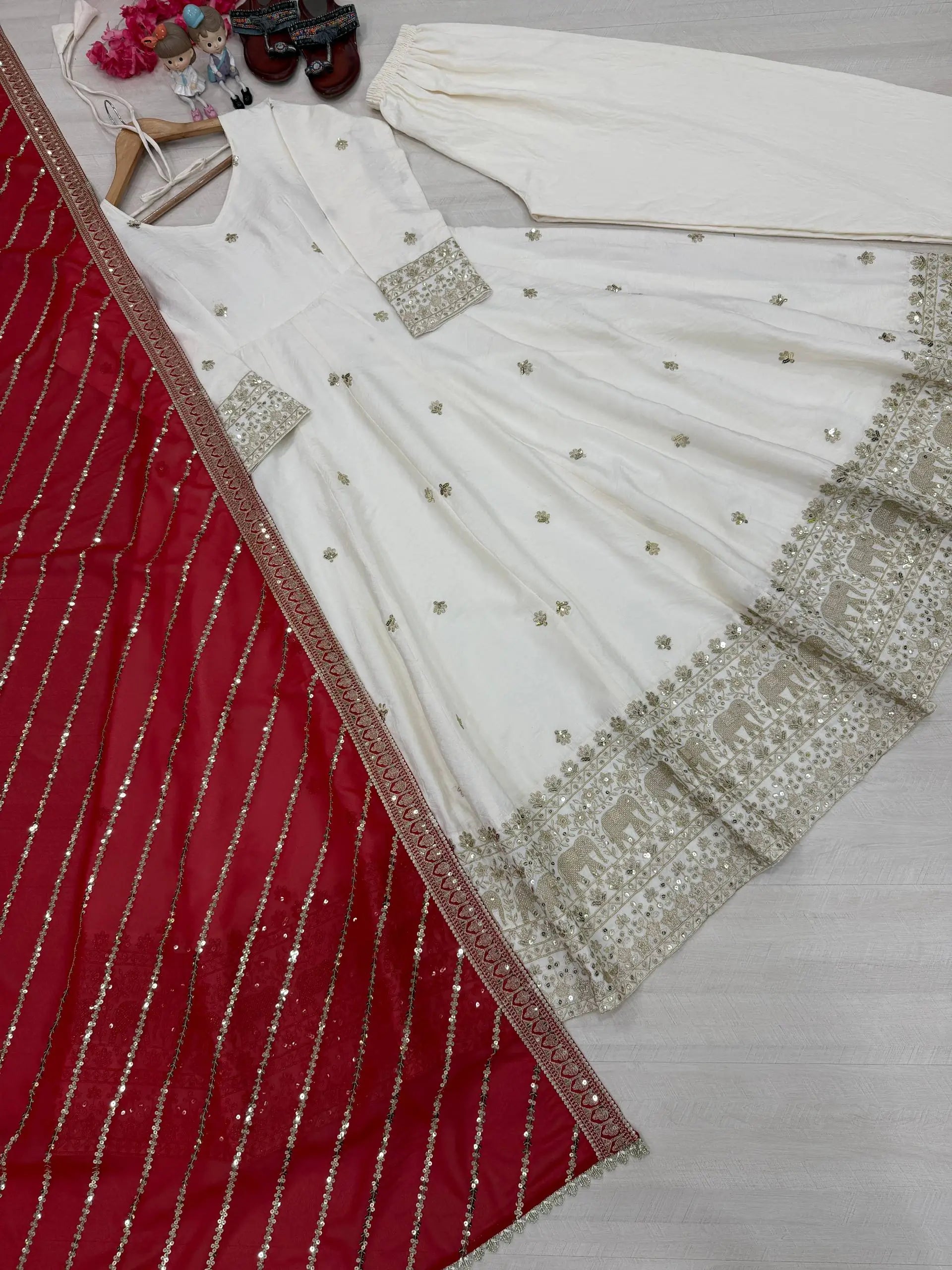 Embroidered Vichitra Silk Anarkali Set