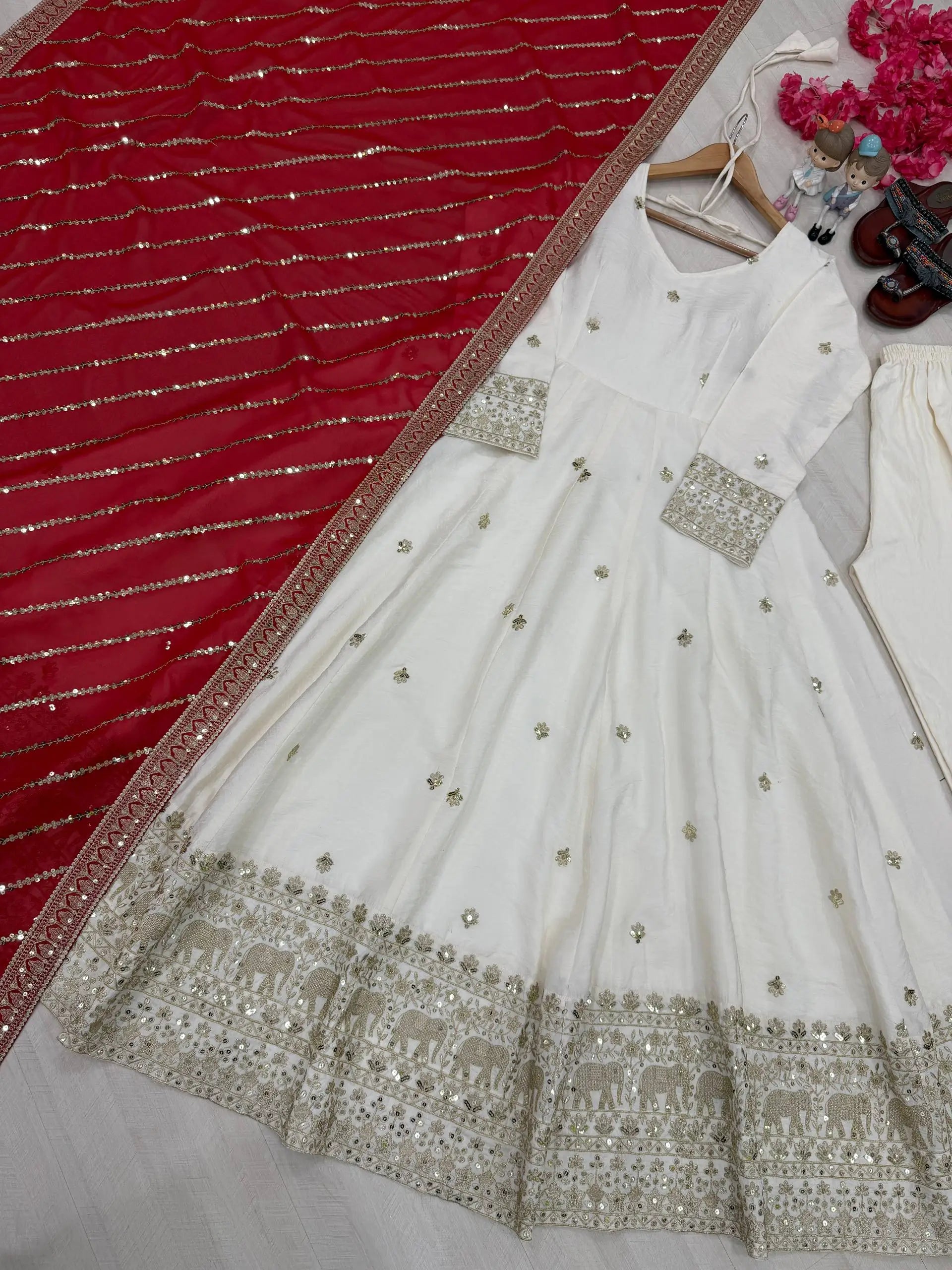 Embroidered Vichitra Silk Anarkali Set