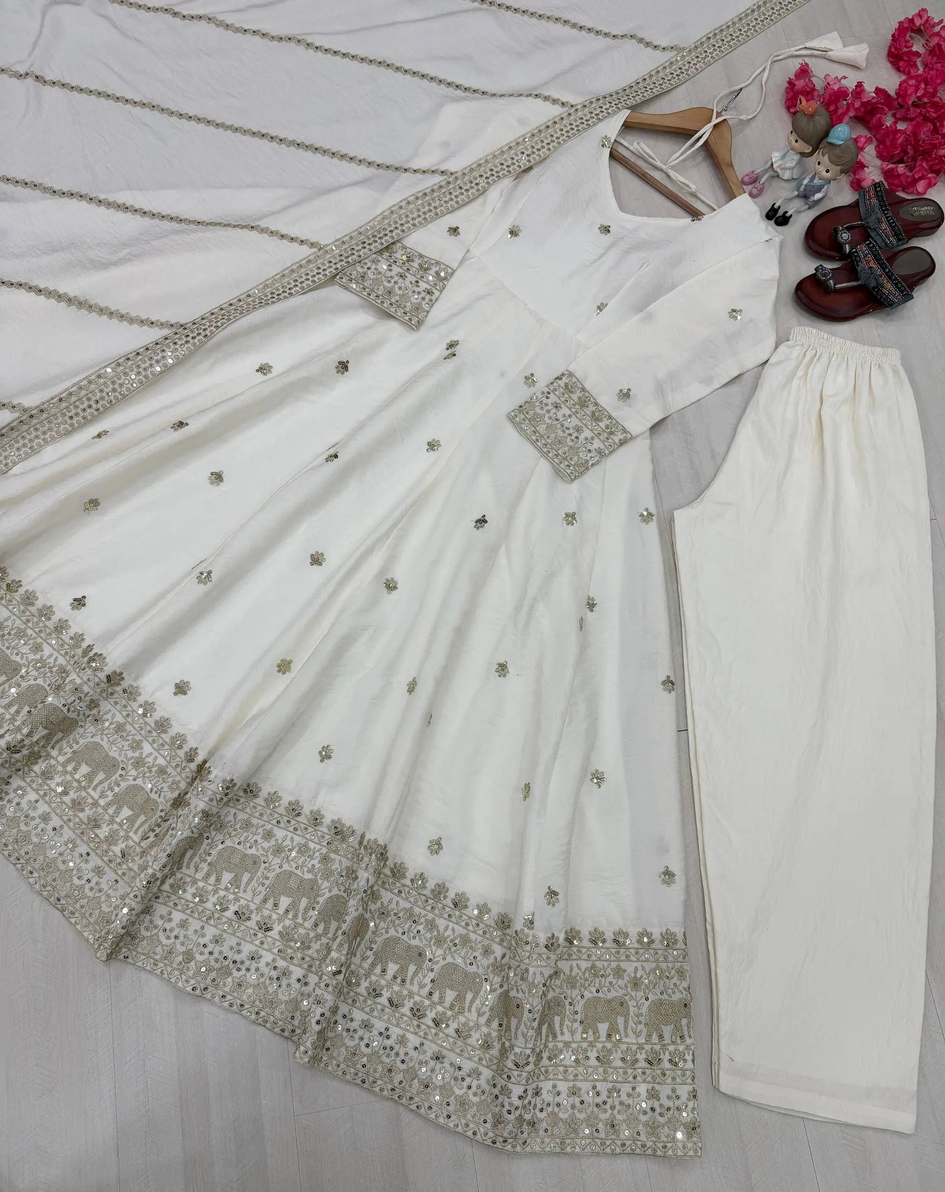 Embroidered Vichitra Silk Anarkali Set