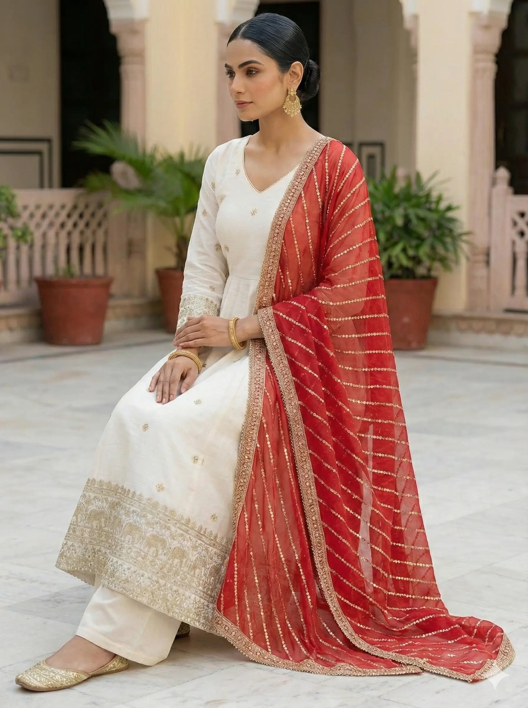 Embroidered Vichitra Silk Anarkali Set