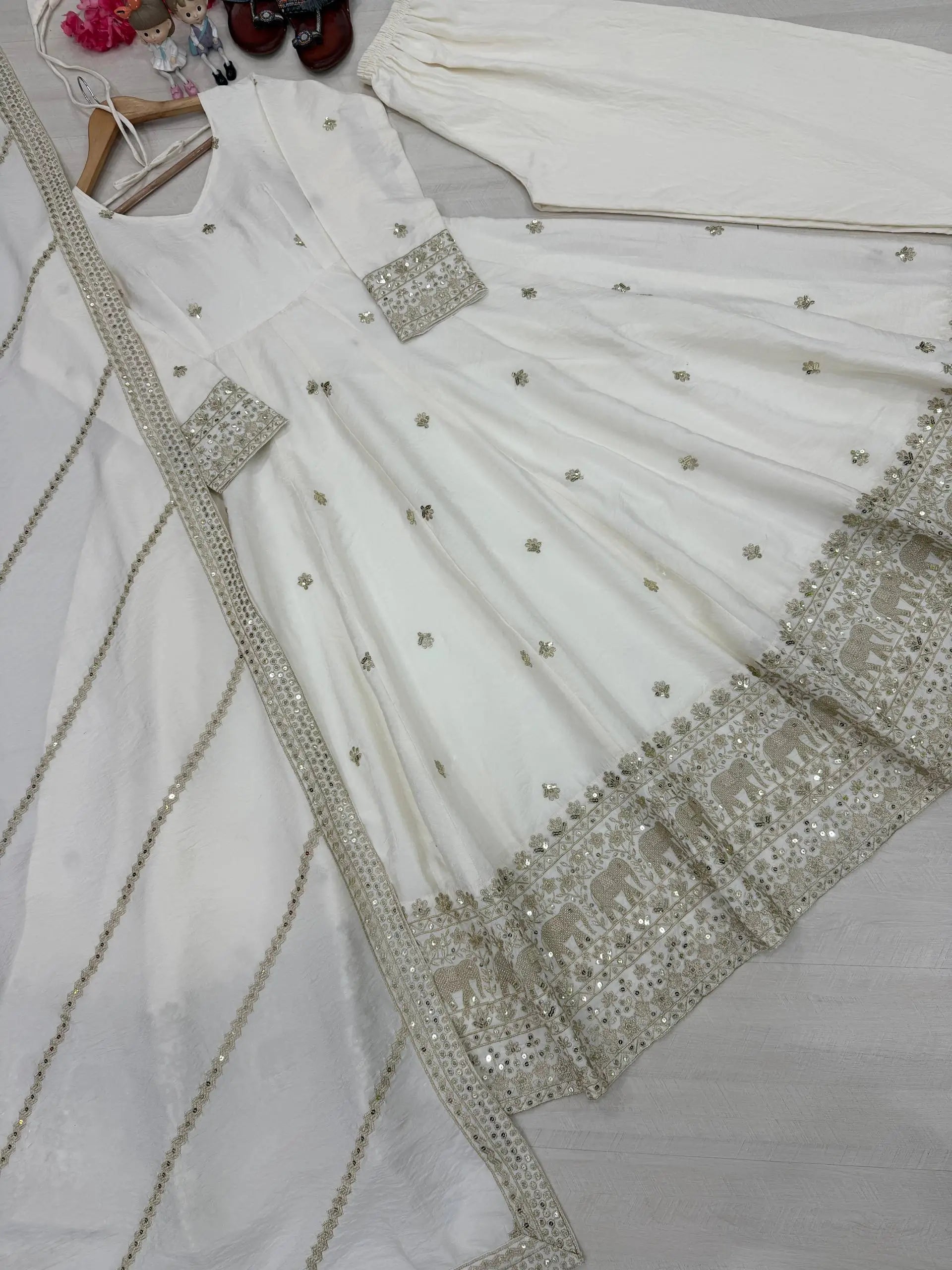 Embroidered Vichitra Silk Anarkali Set