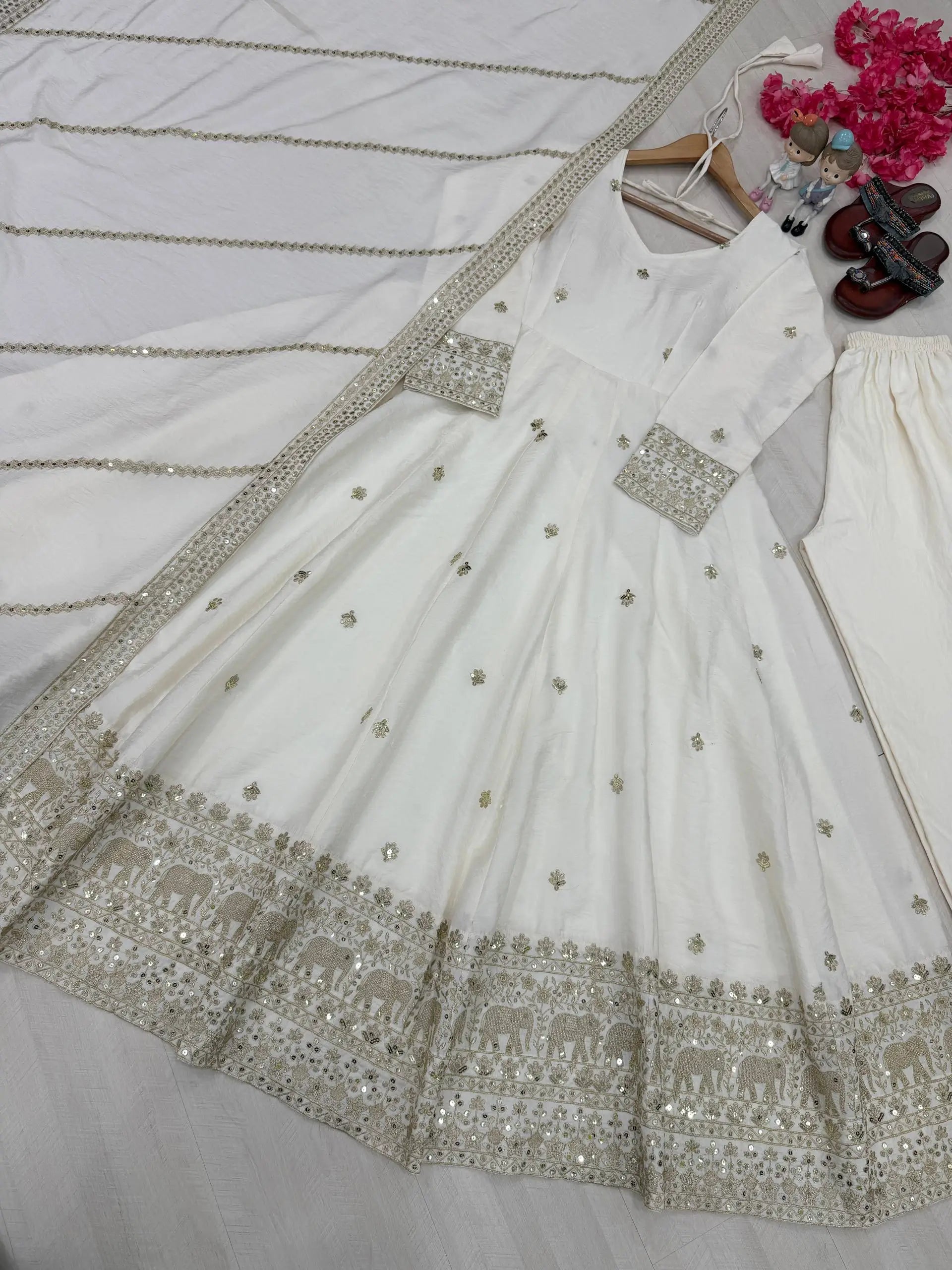 Embroidered Vichitra Silk Anarkali Set