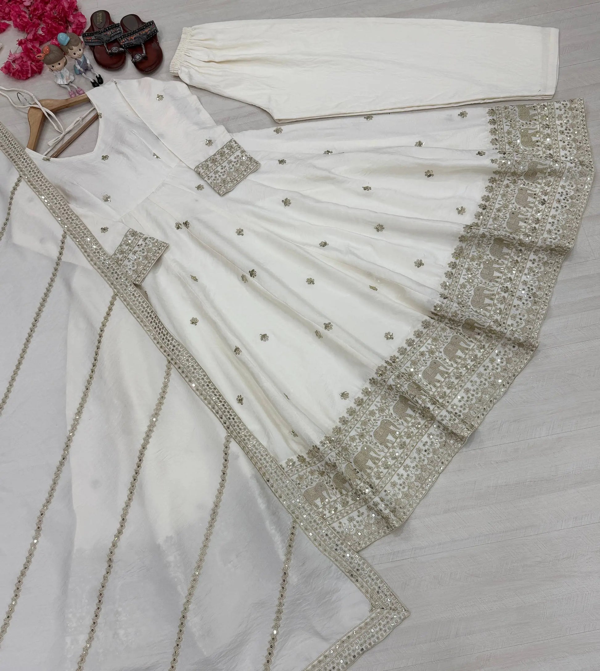 Embroidered Vichitra Silk Anarkali Set