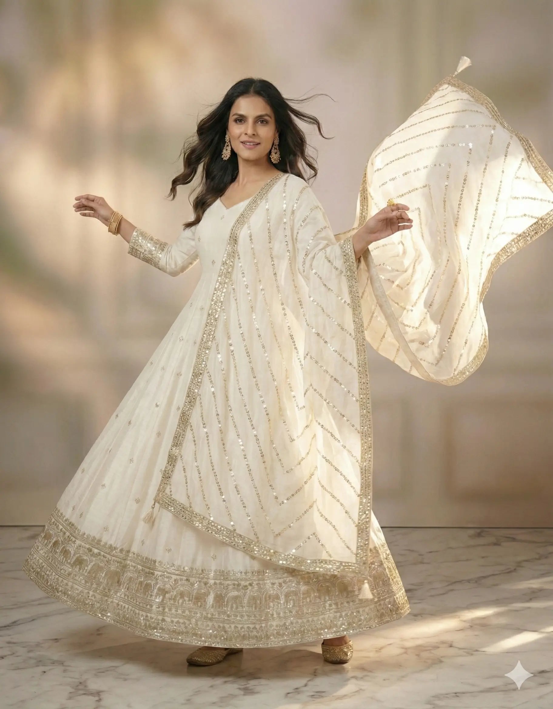 Embroidered Vichitra Silk Anarkali Set